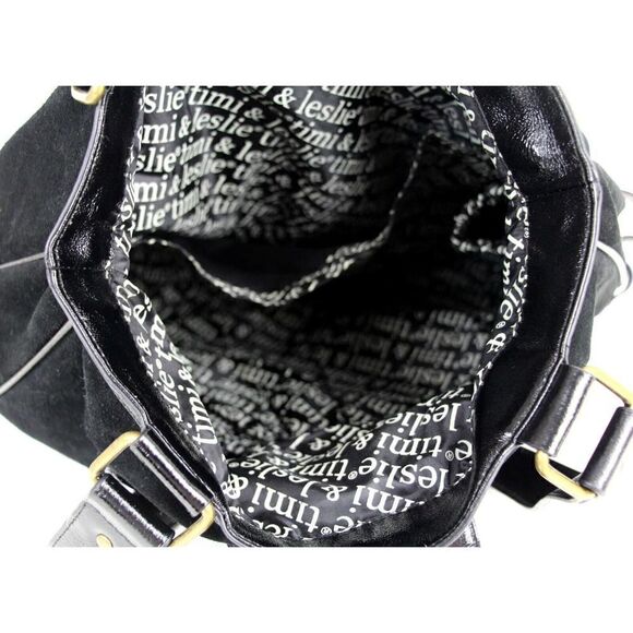 Timi & Leslie BLACK GENUINE LEATHER SUEDE BOHO TOTE SHOULDER BAG HANDBAG PURSE - Picture 8 of 12